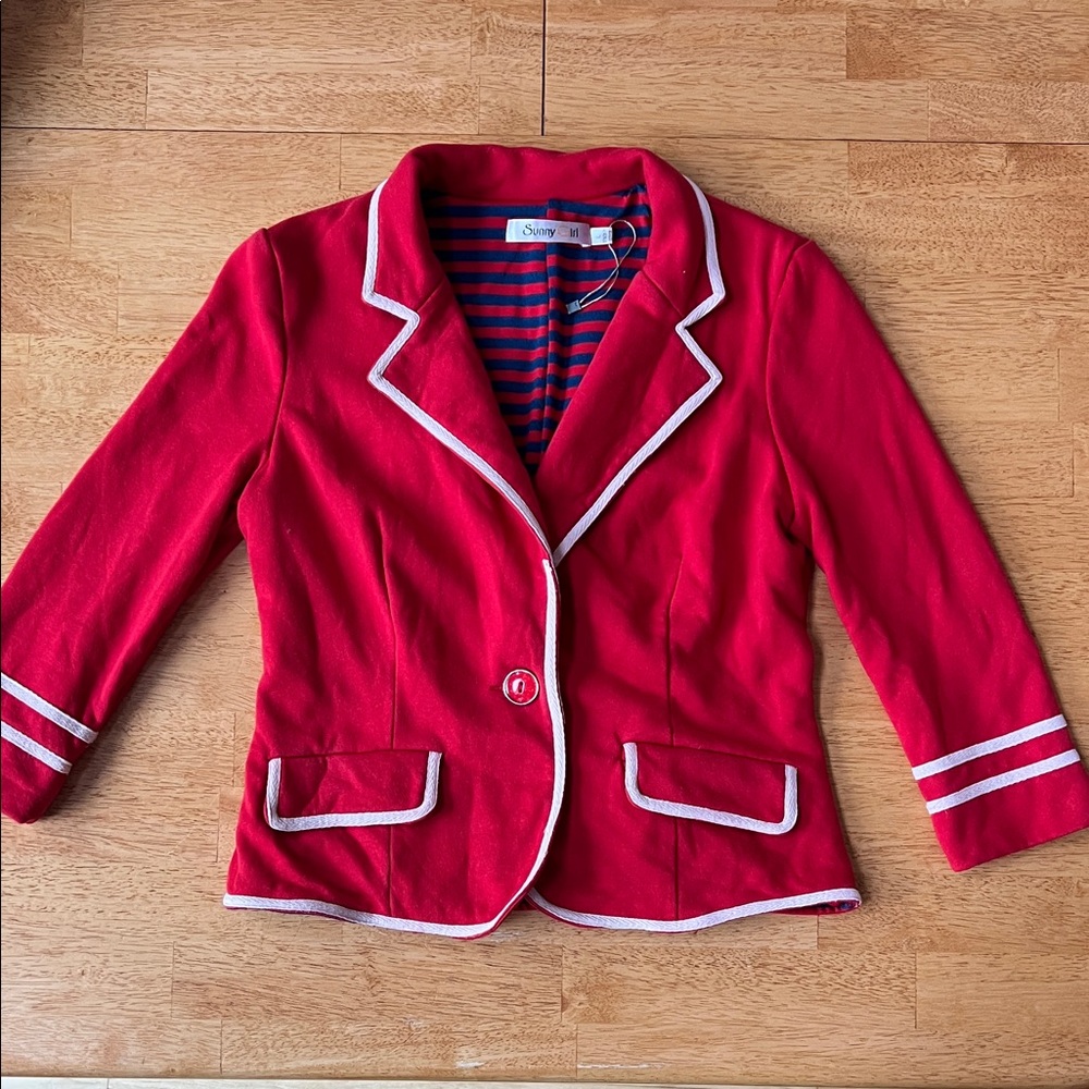 Sunny Girl Red Blazer with White Trim Piping